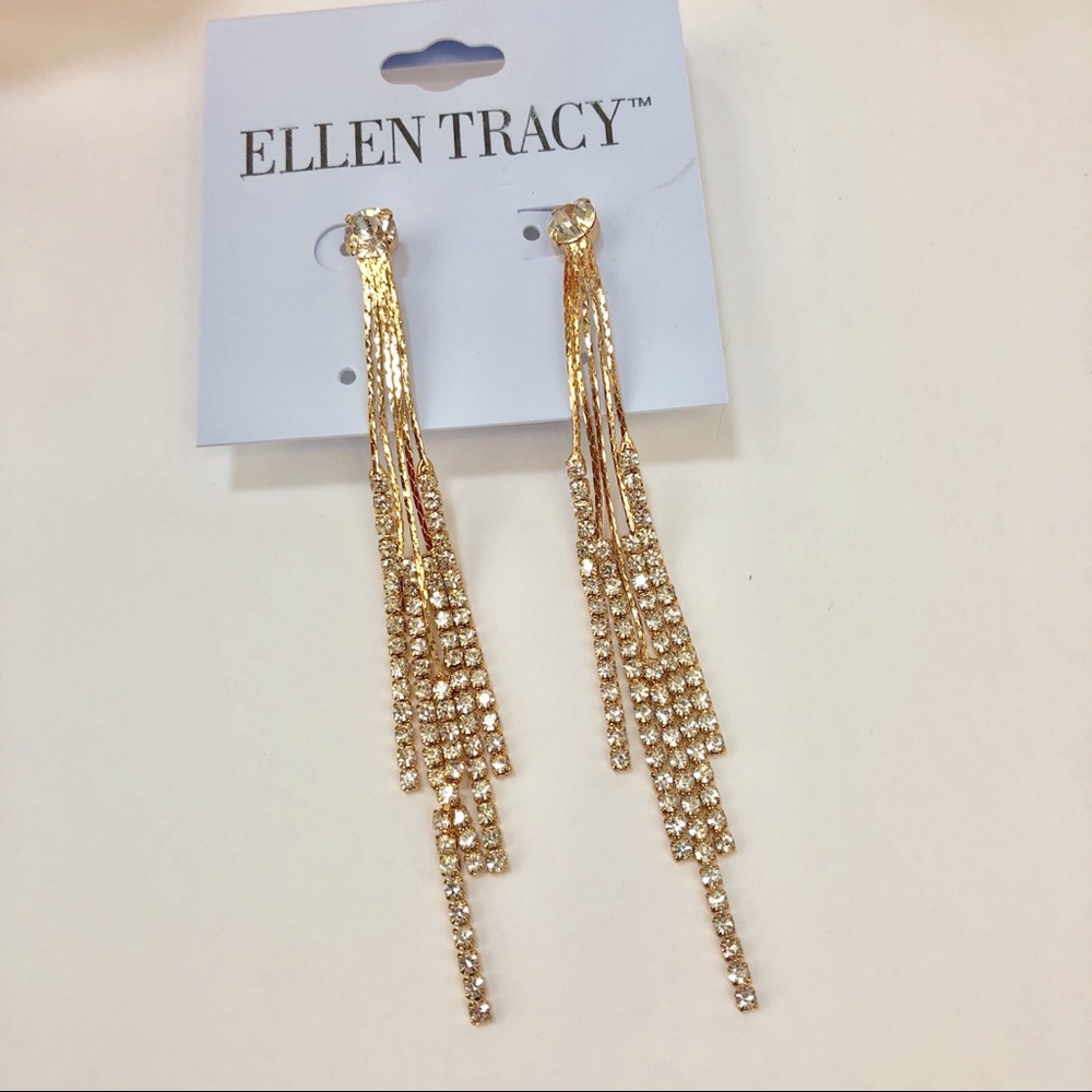 Ellen Tracy Gold & Rhinestone Strand Earrings - Picture 2 of 5